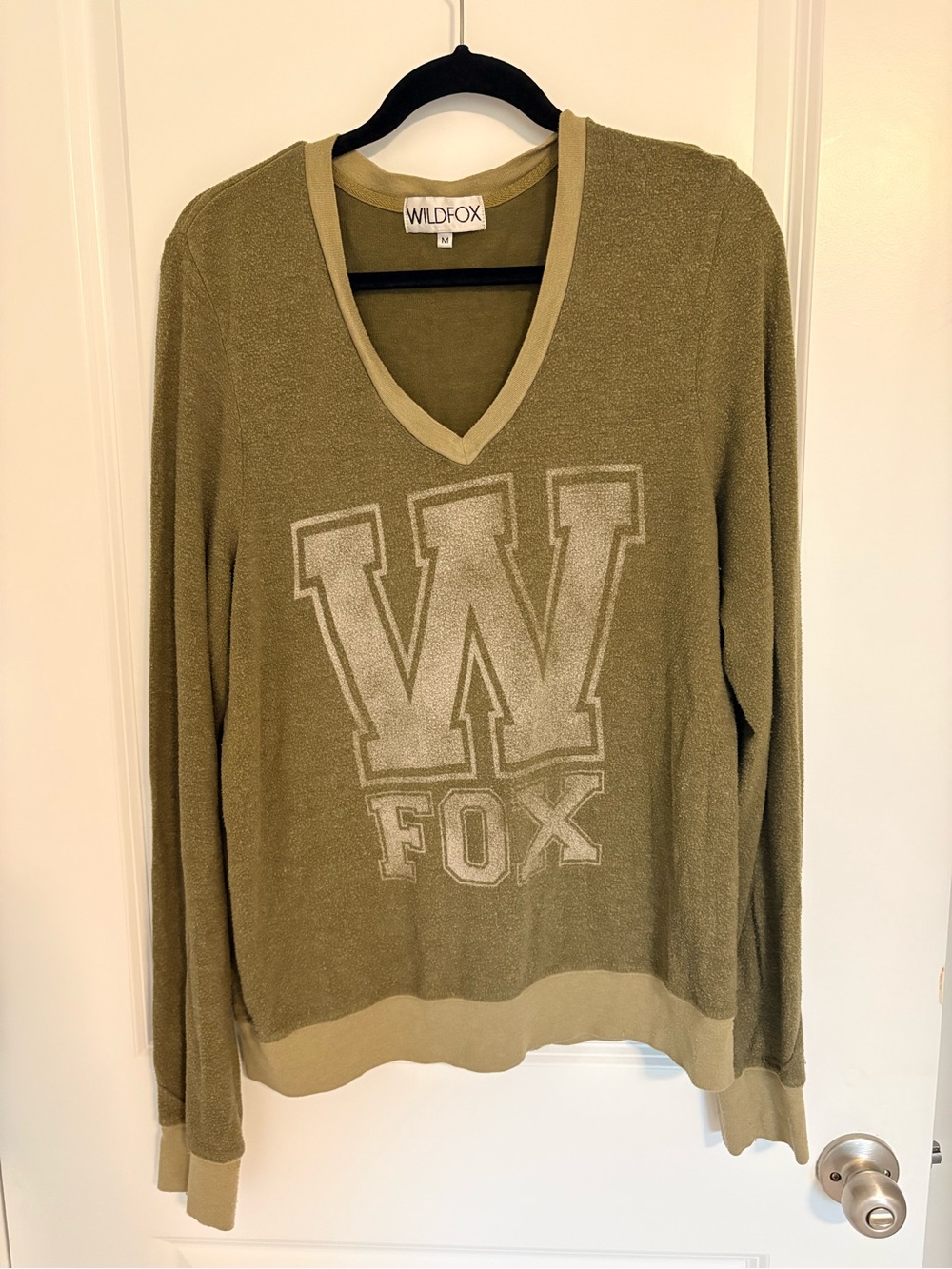 Wildfox Olive Green V-Neck W FOX Logo Sweater